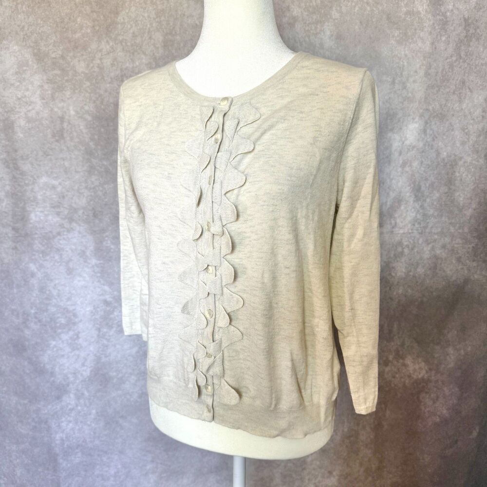 Anthropologie Sparrow cardigan womens L cream ruffle long sleeve cottagecore
